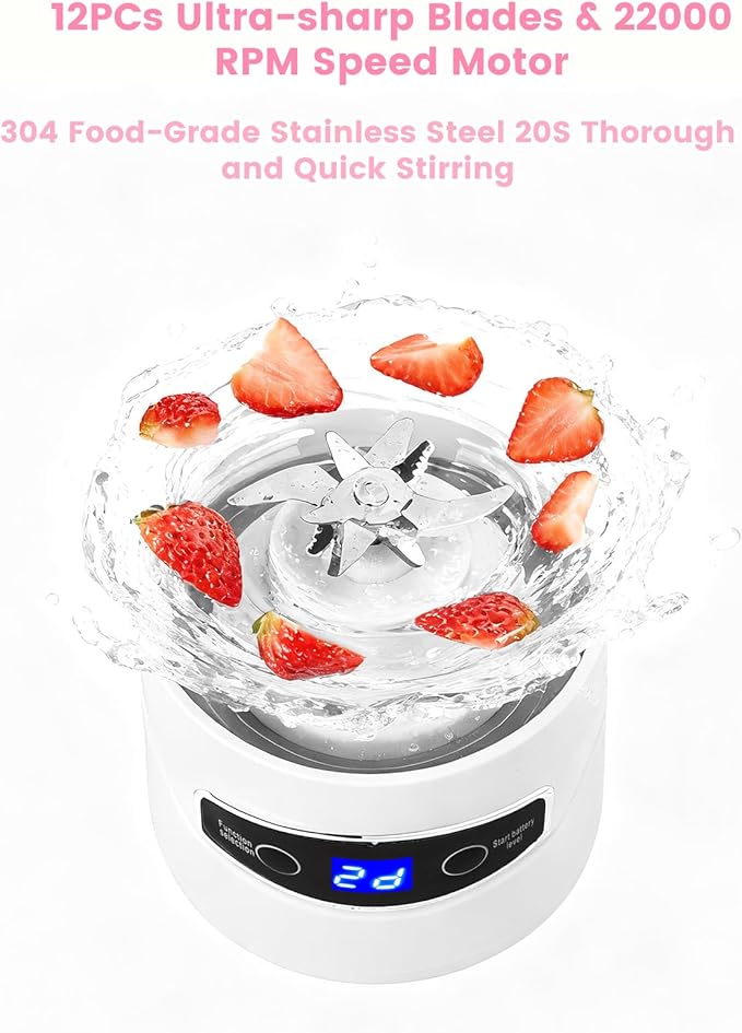 Personal Portable Blender - Smoothies &amp Shakes - 20Oz/600ml Large Capacity High Power Cordless Blender (White)