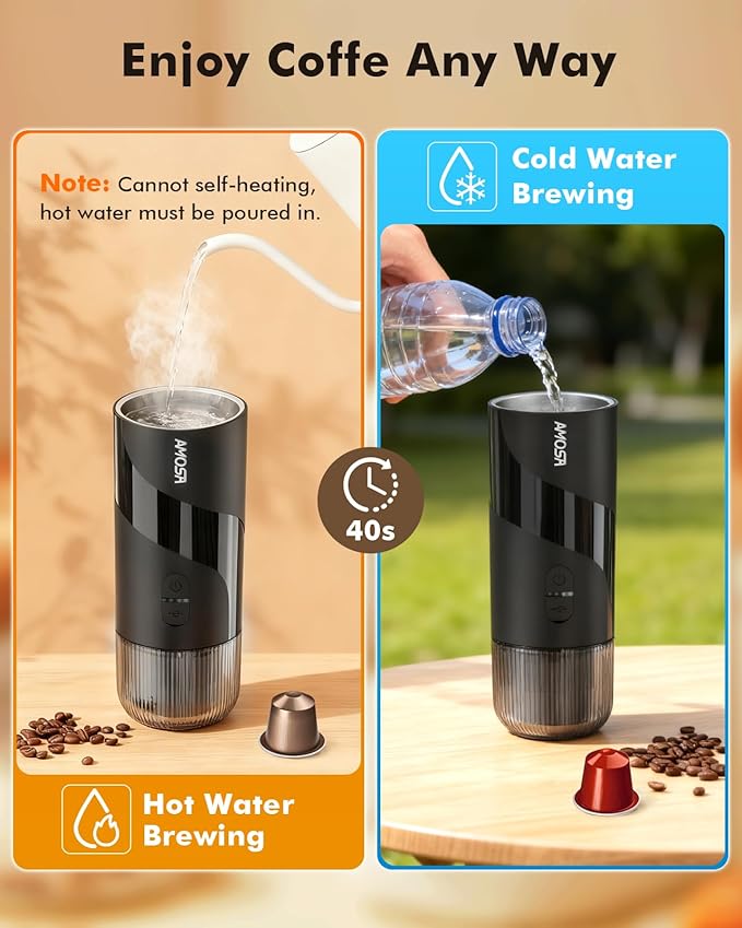 Portable Electric Espresso Machine &amp Manual Coffee Grinder &amp Electric Milk Frother All in 1 Mini Travel Coffee Maker Set for Camping Car RV Hiking Office Home Ground Coffee &amp NS Caps