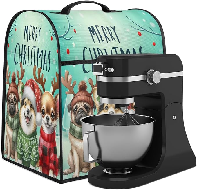 cfpolar Kitchen Aid Mixer Cover Compatible with 6-8 Quarts Christmas Hat Animal Dog Elk Stand Mixer Cover Kitchen Aid Mixers Accessories Appliance Organizer Bag Dust Covers with Zipper Pocket