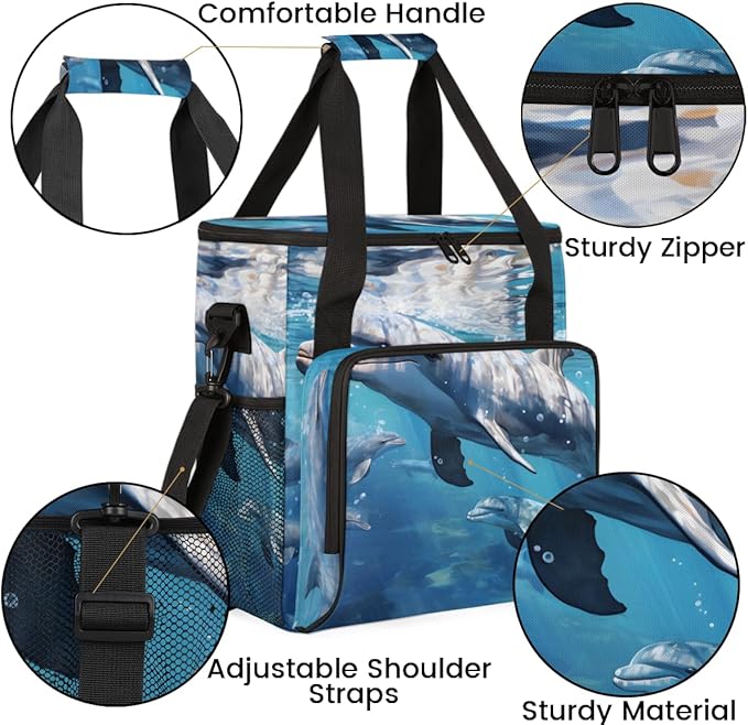 Ocean Sea Dolphin Coffee Maker Carrying Bag Portable Travel Storage Tote Bag Compatible with K-Mini or K-Mini Plus Single Serve Coffee Brewer Carrying Case with Multiple Pockets &amp Shoulder Strap