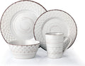 Lorren Home Trends 16 Piece Distressed Weave Dinnerware Set-White
