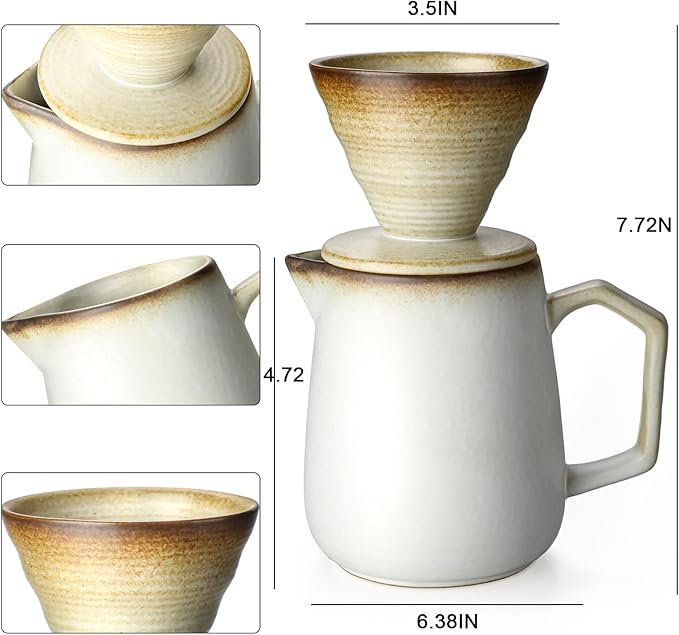 Pour Over Coffee MakerCeramic Coffee Maker 20oz/620ml Pour Over Coffee Dripper (White)