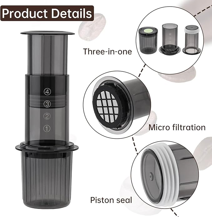 Portable Coffee Maker for Camping &amp Travel Aeropress Coffee Maker Manual Espresso Machine Coffee Press – 3 In 1 Brew Method Combines French Press Espresso Full Bodied Coffee Without Grit