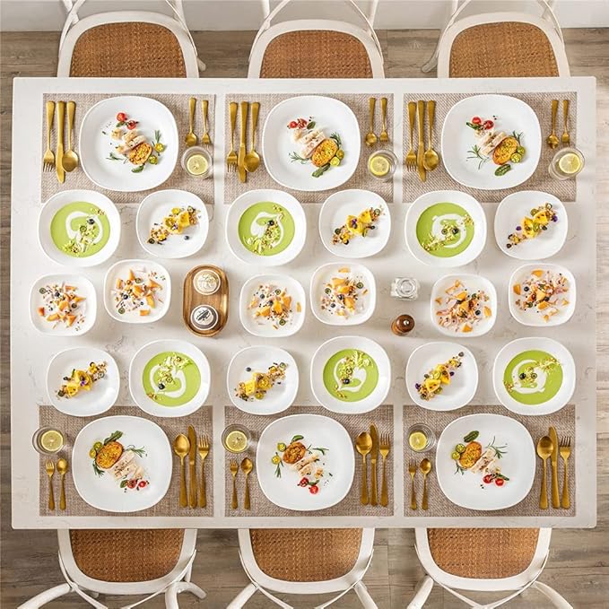 24/48-Piece Unbreakable Durable Opal Glass Dinnerware Set with Dinner Plate Soup Plate Dessert Plate Bowl Set