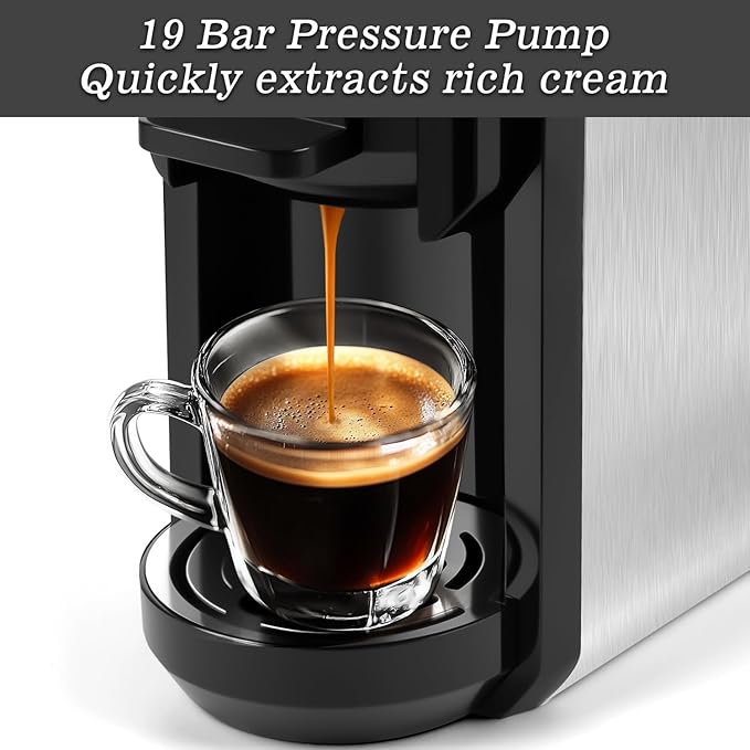 CUSIMAX Espresso Machine Single Serve Coffee Machine Compatible with Nespresso Pods Adjustable Brewing Size 19Bar Coffee Maker Stainless Steel Espresso Maker with 20oz Remevable Water Tank