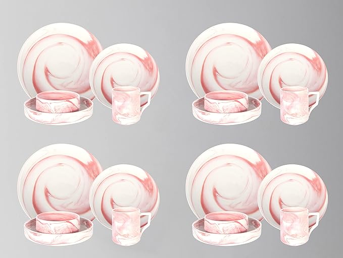Fine China Artisan Marbled 20pc Dinner Set Pink