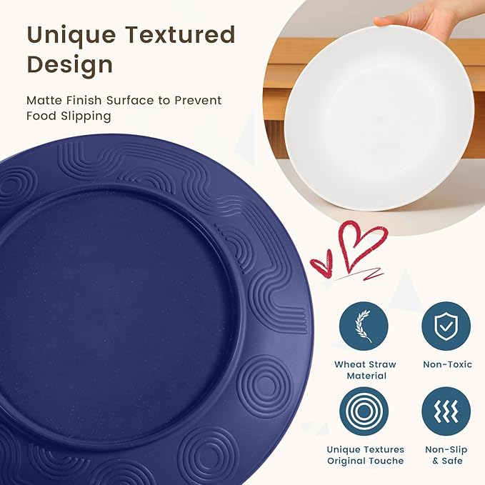Homienly 40 PCS Wheat Straw Plates and Bowls Sets Cups Sets Service for 8 Unbreakable Microwave and Dishwasher Safe Dinnerware SetsReusbale Plastic Dishes Set - Island Matte