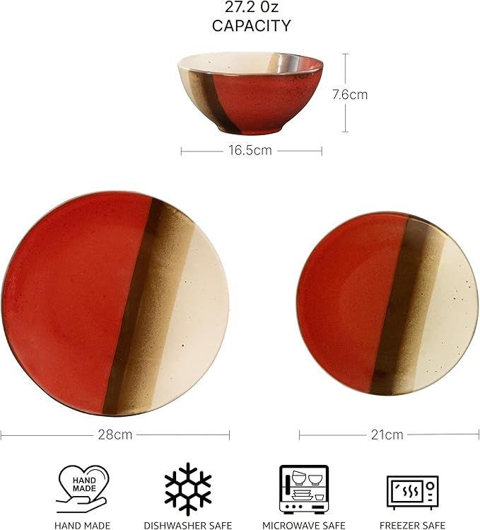 Mimola Ceramic Dinnerware SetsHandmade Reactive Glaze Stoneware Plates and Bowls SetsHighly Chip and Crack Resistant | Dishwasher &amp Microwave Safe Dishes SetService for 4 (12pc) (cross pattern)