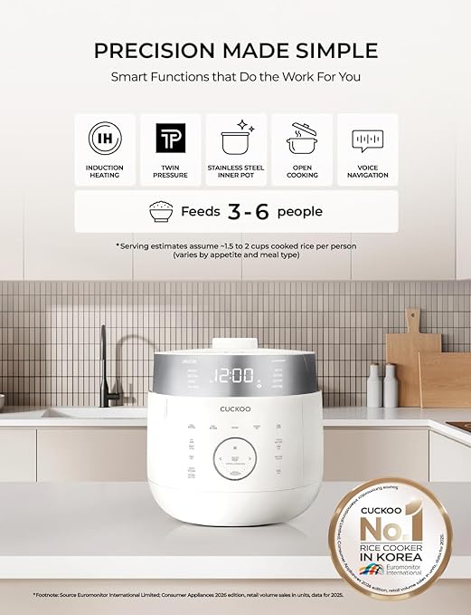 CUCKOO Twin Pressure Rice Cooker 6-Cup Uncooked / 12-Cup Cooked with Induction Heating Technology 19 Menu Modes with Voice Guide Full Stainless Steel Inner Pot White (CRP-LHTAR0609FW)