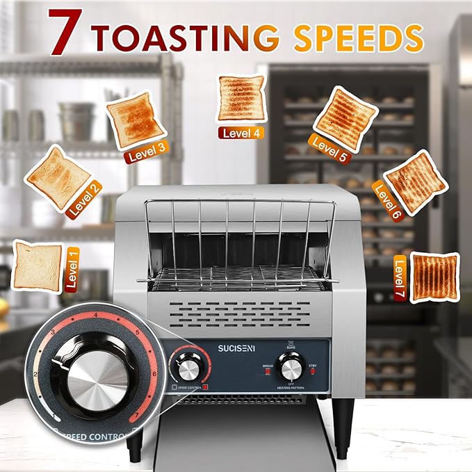 Commercial Toaster 300 Slices/Hour Industrial Conveyor Toaster 1900W Stainless Steel Restaurant Toasters for Croissants Toast Bun Bagel Bread