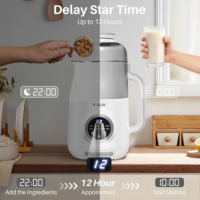40oz Nut Milk Maker Machine 10 in 1 Automatic Soy Milk Maker for Homemade Almond Oat Soup Plant-Based Soybean Machine with Delay Start/Keep Warm/Boil Water/Self Cleaning/Quiet Blender White