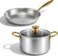 LemonRoad 2 Pieces Titanium Cookware Set 11'' and 9.45'' Pots and Pans with Lids Triply Titanium No Coat Technology Safe for Oven Induction and Cook Tops Dishwasher Safe (Pan and Soup Pot)