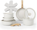Country Kitchen Cookware Set with Removable Handle Oven &amp RV Safe Pots and Pans Set Cream Gold Speckle Wood Handle Original
