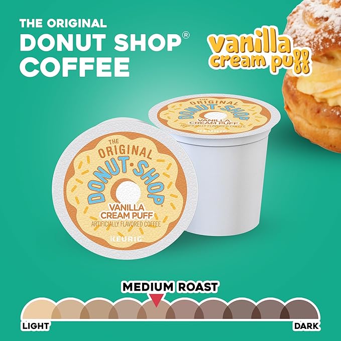 The Original Donut Shop Vanilla Cream Puff Coffee Keurig Single Serve K-Cup Pods Medium Roast Coffee 60 Count (6 Packs of 10)