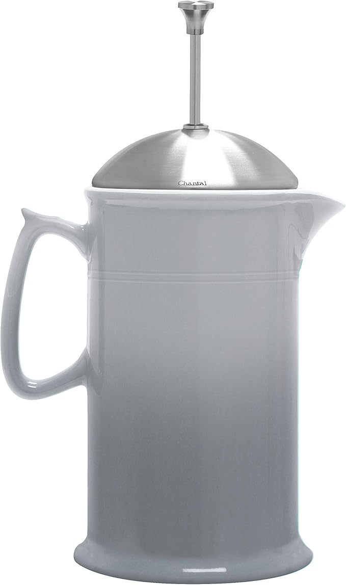 Chantal Stoneware French Press with Stainless Steel Plunger and Lid 28 ounce capacity Fade Grey