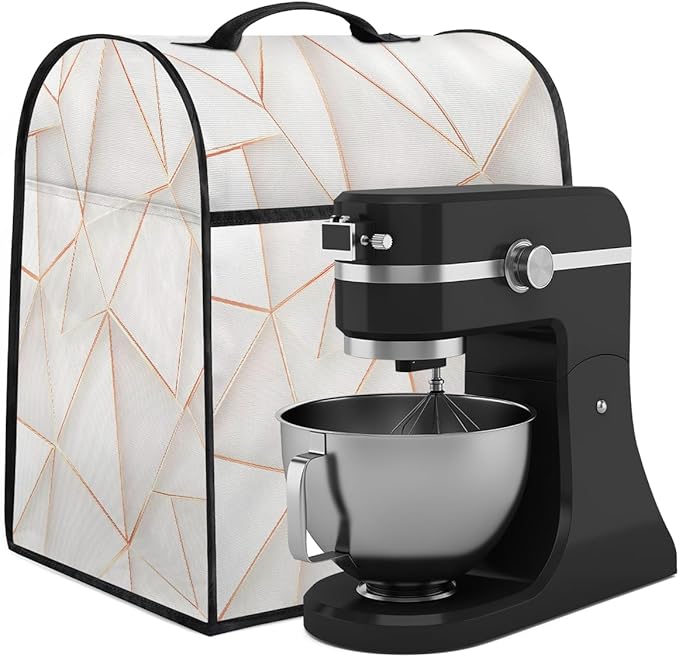 cfpolar Kitchen Aid Mixer Cover Compatible with 6-8 Quarts White Marble Stand Mixer Cover Kitchen Aid Mixers Accessories Appliance Organizer Bag Dust Covers with Zipper Pocket