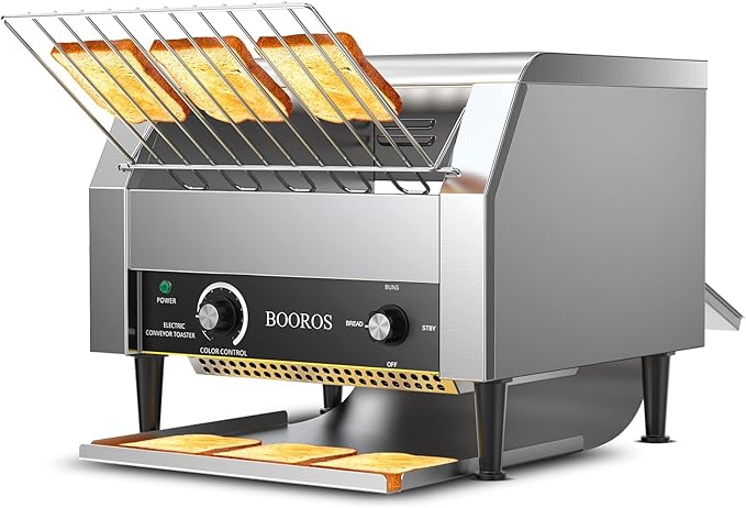 BOOROS Commercial Conveyor Toaster 450 Slices/Hour 2640W Heavy Duty Stainless Steel Commercial Toaster Seven Speed Rotating Toasters Machine for Bagels Buns Bread in RestaurantsBakeriesCafes110V