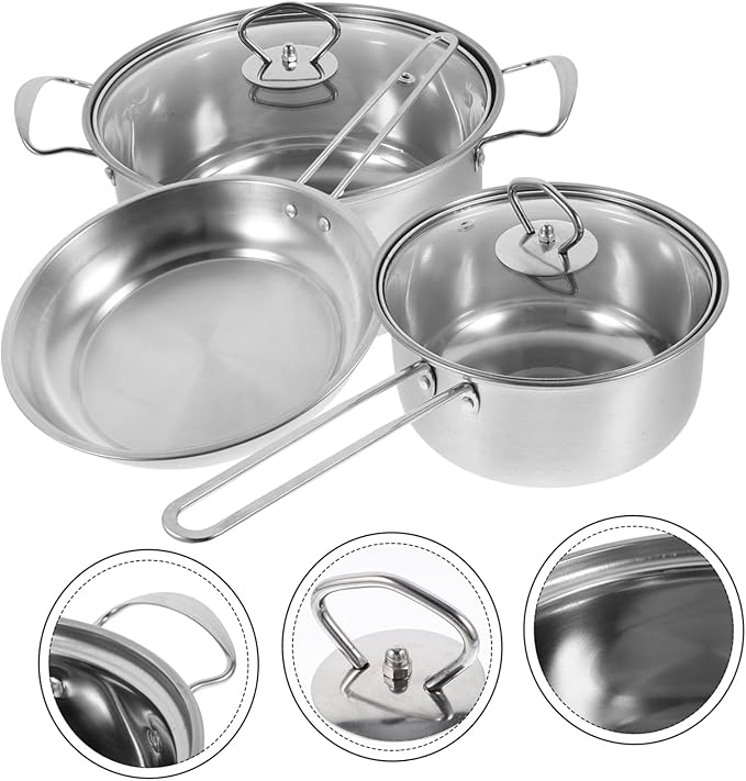 Stainless Steel Cookware Set with Saucepan Lid Soup Pot Milk Pot and Frying Pan Smooth Surface for Easy Cleaning Thick Bottom for Quick Heating