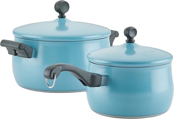 Farberware 120 Limited Edition Stainless Steel Cookware Pots and Pans Set with Prestige Kitchen Tools 10 Piece Aqua Blue
