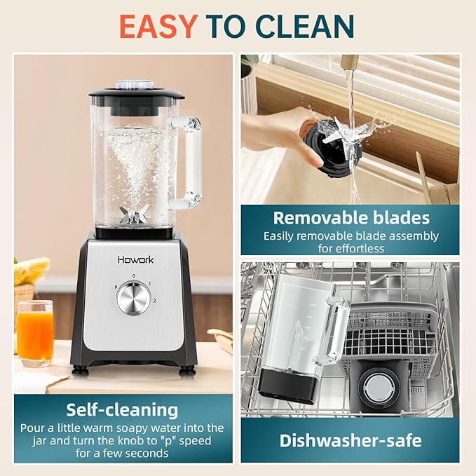 HOWORK Blender for Smoothies 750W Personal Blender 56 Oz Glass Jar 16oz Portable Cups2+P speed 3 Functions for Smoothies Frozen Drinks &amp Ice CreamGrey