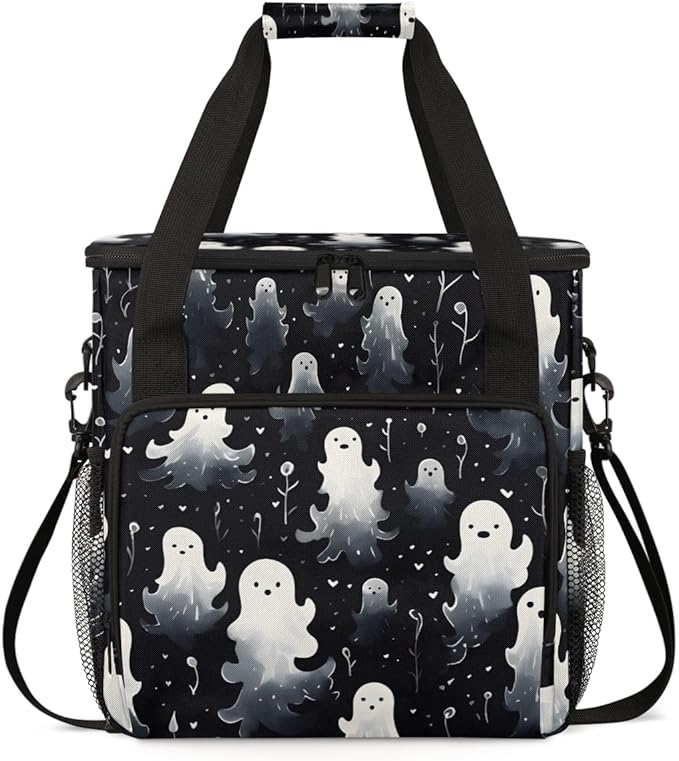 Abstract Halloween Ghosts Coffee Maker Carrying Bag Travel Storage Bag Compatible with K-Mini or K-Mini Plus Single Serve Coffee Brewer Carrying Case with Multiple Pockets &amp Shoulder Strap