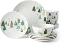 Lenox Dinnerware Balsam Lane 12-Piece Dinnerware Set Service For 4 Porcelain Dishwasher &amp Microwave Safe Plates &amp Bowls Sets Christmas Holiday Hosting Home and Kitchen (White/Green 12
