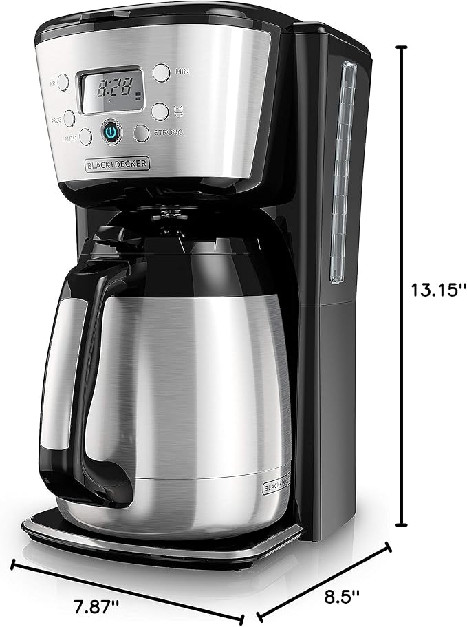 Black+Decker Thermal Coffee Maker 12 Cup Programmable Digital Controls Black And Silver CM2036SC