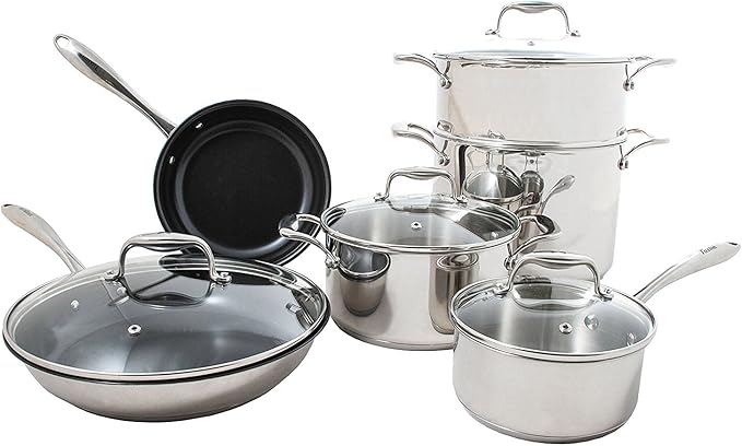 Stainless Steel Cookware Set - Tuxton Home 10-Piece Stainless Steel Cooking Set with Non Stick Frying Pans Casserole Saucepan Stockpot Steamer Insert &amp Lids - Stove &amp Oven Compatible Kitc