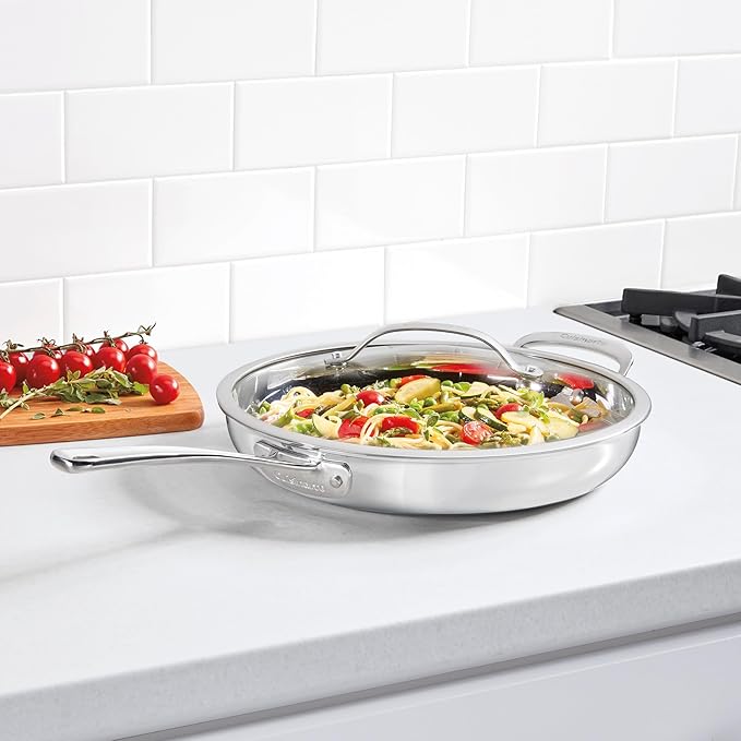Cuisinart PureClad™ PureClad™ Triple-Ply 12 Stainless Steel Skillet with Helper Handle and Cover. PCT22-30HC