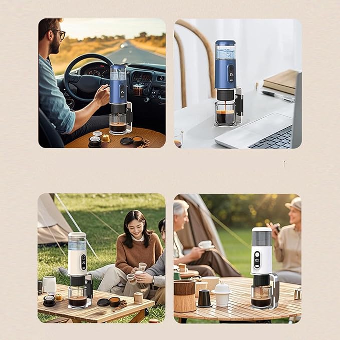 Portable Coffee Maker Espresso Machine with 2500mAh Battery and Type C Charging Compatible with Coffee Capsules and Grounds for Travel Camping Hiking Office (Navy Blue)