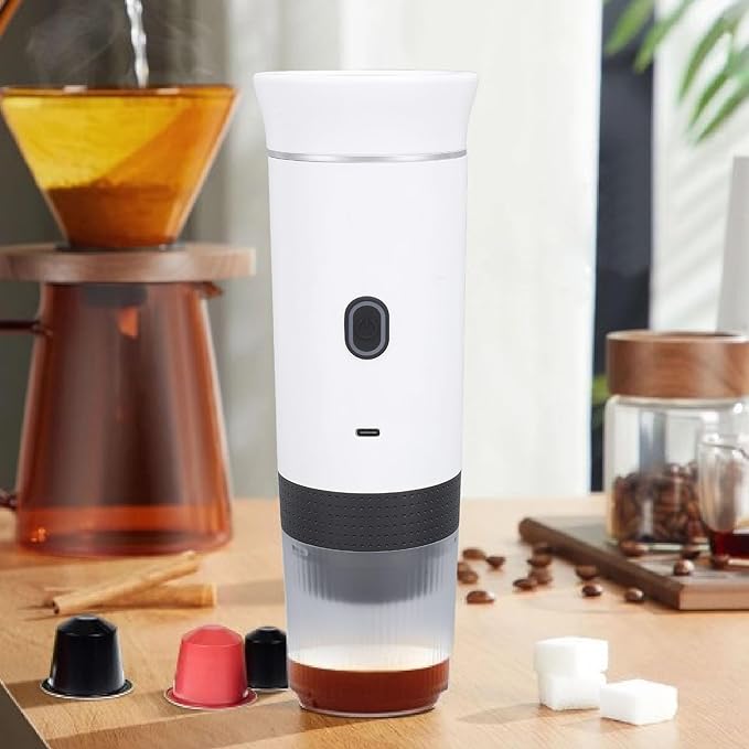 Asixxsix Portable Electric Coffee Machine Rechargeable Handheld Car Coffee Maker with Rich Flavor Lightweight Coffee Machine for Travel Office and Household Camping (White)