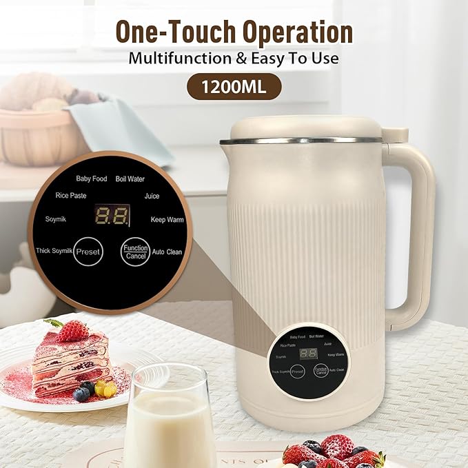 Nut Milk Maker Machine Nut Milk Maker Blender The 8-in-1 Multifunction NutMilk &amp Juice Maker Nutmilk Machine with Keep Warm/One-Button Self-Cleaning/Delay Start (Green)