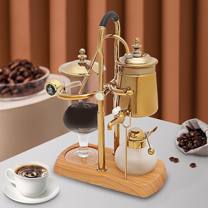 Belgian Belgium Luxury Royal Family Balance Syphon Siphon Coffee Maker Vacuum Brewing System Vintage Classic Retro Luxury Exquisite Design Coffee Maker 400 ml (Gold)