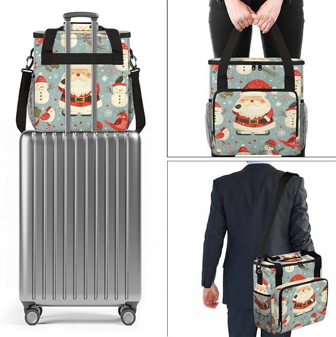 Fantastic Santa Claus Coffee Maker Carrying Bag Watercolor Santa Claus Travel Storage Bag Compatible with K-Mini or K-Mini Plus Single Serve Coffee Brewer Carrying Case with Pockets &amp Shoulder S