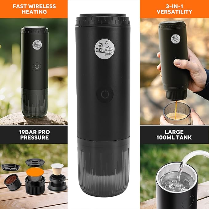 Portable Coffee Maker 19 Bar Car Travel Mini Self Heating Machine Support Ground Coffee and Capsule USB Electric Maker for Travel Camping Hiking