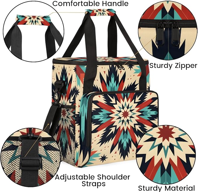 Traditional Aztec Coffee Maker Carrying Bag Geometry Flower Travel Storage Bag Compatible with K-Mini or K-Mini Plus Single Serve Coffee Brewer Carrying Case with Multiple Pockets &amp Shoulder Str