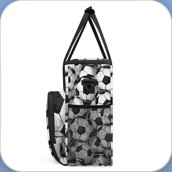Football Black And White Coffee Maker Carring Bag Large Insulated Storage Organizer Case Tote Bags with Shoulder Strap for Travel Work Picnic