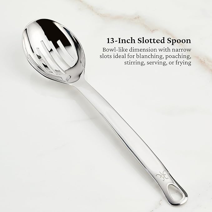 Hestan Provisions Chef's Tools Deluxe Tool Set (6-Piece) with Porcelain Holder/Bain Marie &amp Stainless Steel: Solid Spoon Ladle Pasta Fork Turner/Spatula French Whisk