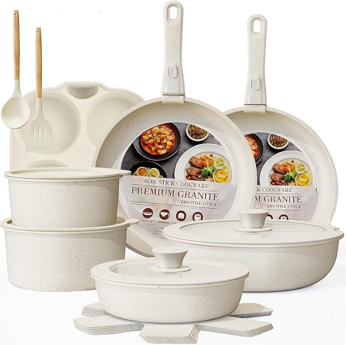 Ceramic Cookware Set Pots and Pans Set Non stick 21-Piece Induction Cookware Non toxic Healthy Non Stick Kitchen Cooking Set with Frying Pans Set PFAS PTFE PFOA PFOS Free
