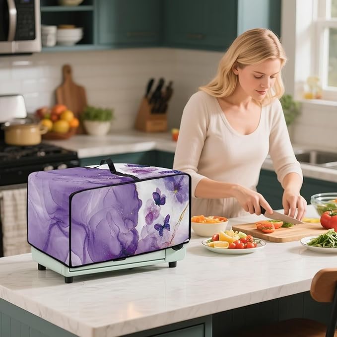 Toaster Oven Heat-Resistant Modern Toaster Oven Heavy Duty Dust-proof Microwave Cover with Storage Side Pockets Protects from Appliances Spills Stain Butterfly Marble