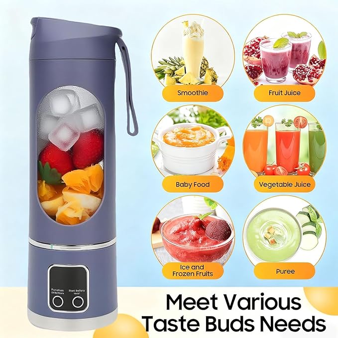 Portable Blender with 3 Speeds 450ml Personal Juicer with Dual 1500mAh Batteries and 12 Blades for Smoothies Juicing Ice Crushing Travel and Gym Use