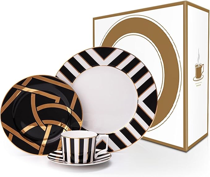 16 Piece Fine Bone China Dinnerware Set for 4 Smooth Round Plates Complete Dish Set with Coffee Cups for Home Dining Casual Occasions