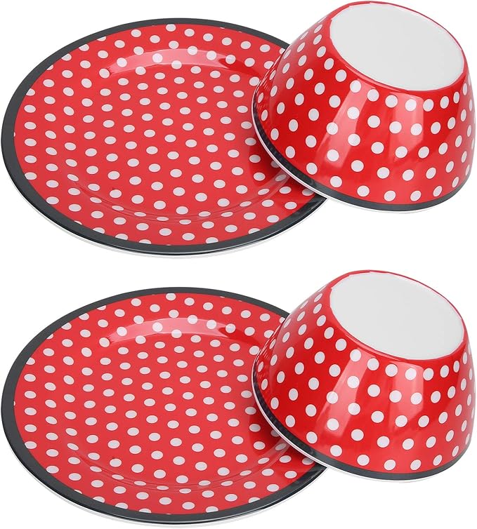 Dinnerware Set Red Dot Pattern Salad Dish Set 4PCS Reusable Fruit Food Dish Dinnerware Household Imitation Porcelain Accessory