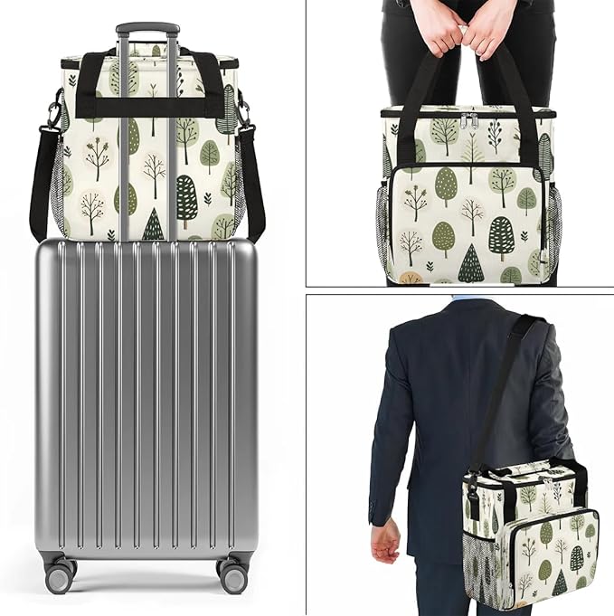 Cute Trees Print Coffee Maker Carrying Bag Compatible with K-Mini or K-Mini Plus Portable Single Cup Coffee Maker Case with Pockets for K Cup Pods