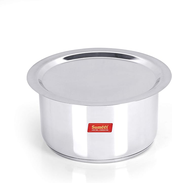 Sumeet Big Size Stainless Steel Induction Bottom (Encapsulated Bottom) Gas Stove Friendly Container/Tope/Cookware with Lid Size No.15 3.5 liter Silver