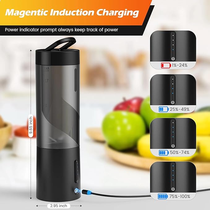 16 oz Portable Blender for Shakes &amp Smoothies Magnetic USB Rechargeable Personal Blenders Mini Juicer Mixer with Handle Lid for Carrying Black