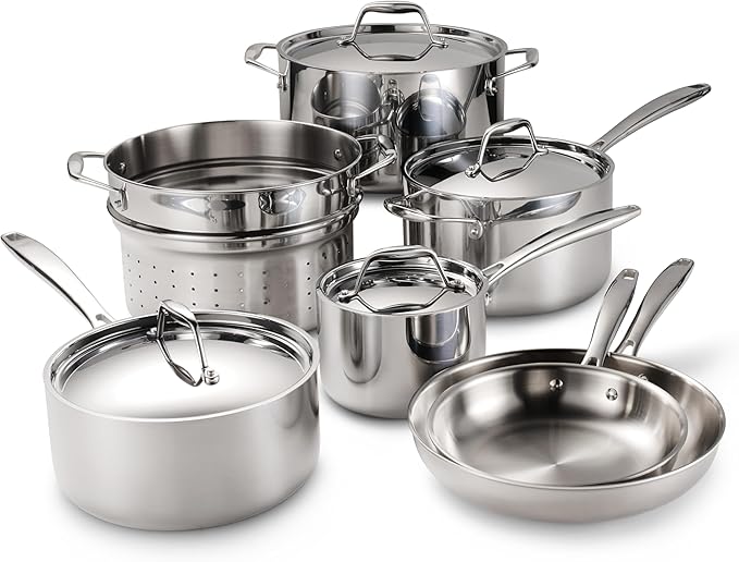 Tramontina Signature Tri-Ply Clad Stainless Steel 11-Piece Cookware Set with Lids Pots and Pans Kitchen Set Induction-Ready Dishwasher-Safe NSF-Certified