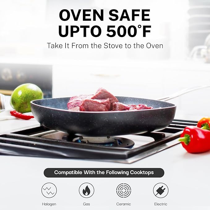 GRANITESTONE 20 Pc Complete Pots and Pans Set Non Stick Cookware Set with Saute Pan Bakeware Steamer Cooking Utensils Made Without PFOA PFOS Oven and Dishwasher Safe