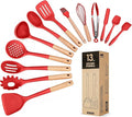 Kitchen Utensils Set 13PCS Silicone Cooking Utensils Heat Resistant Kitchen Utensil Spatula Set for Nonstick Cookware Wooden Handles Kitchen Gadgets Tools Set (RED)