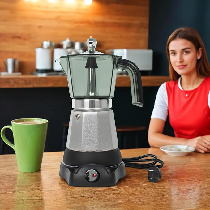 6 Cup Manual Espresso Maker Small Espresso Machines for Home Cuban Coffee Maker with Detachable Base &amp Overheat ProtectionCafeteras Electricas Modernas Moka Pot Greca Electrica De Cafe Gift